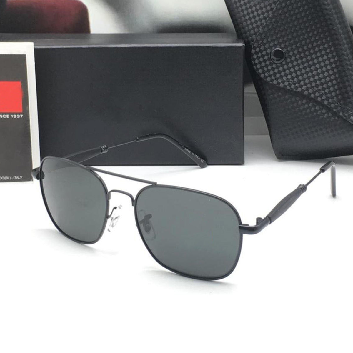 Black Alicent Square Sunglasses (SUN-RN-1208-BLK1BLK-M) SWASTIK CREATIONS The Trend Point