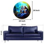 CH-RKR13 Radha Krishna Flute Wall Painting with Frame Sparkle Glossy Round Golden Framed Large Painting Office, Living Room, Bedroom, Home Decoration