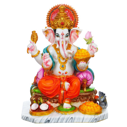 13 Inch White Marble Dust Ganesha Statue (MG-2)