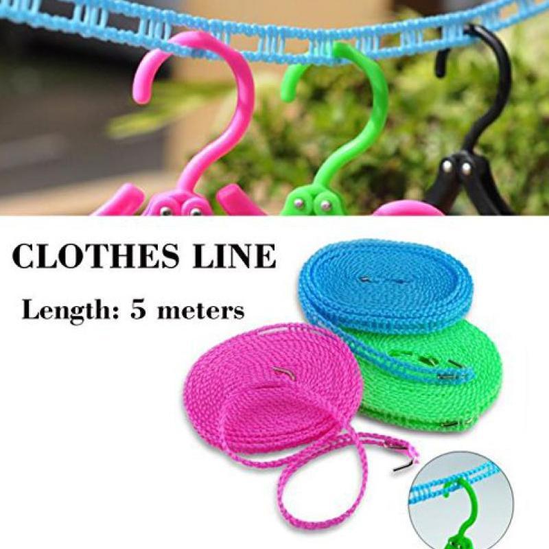 Clothesline Drying Nylon Rope with Hooks SWASTIK CREATIONS The Trend Point