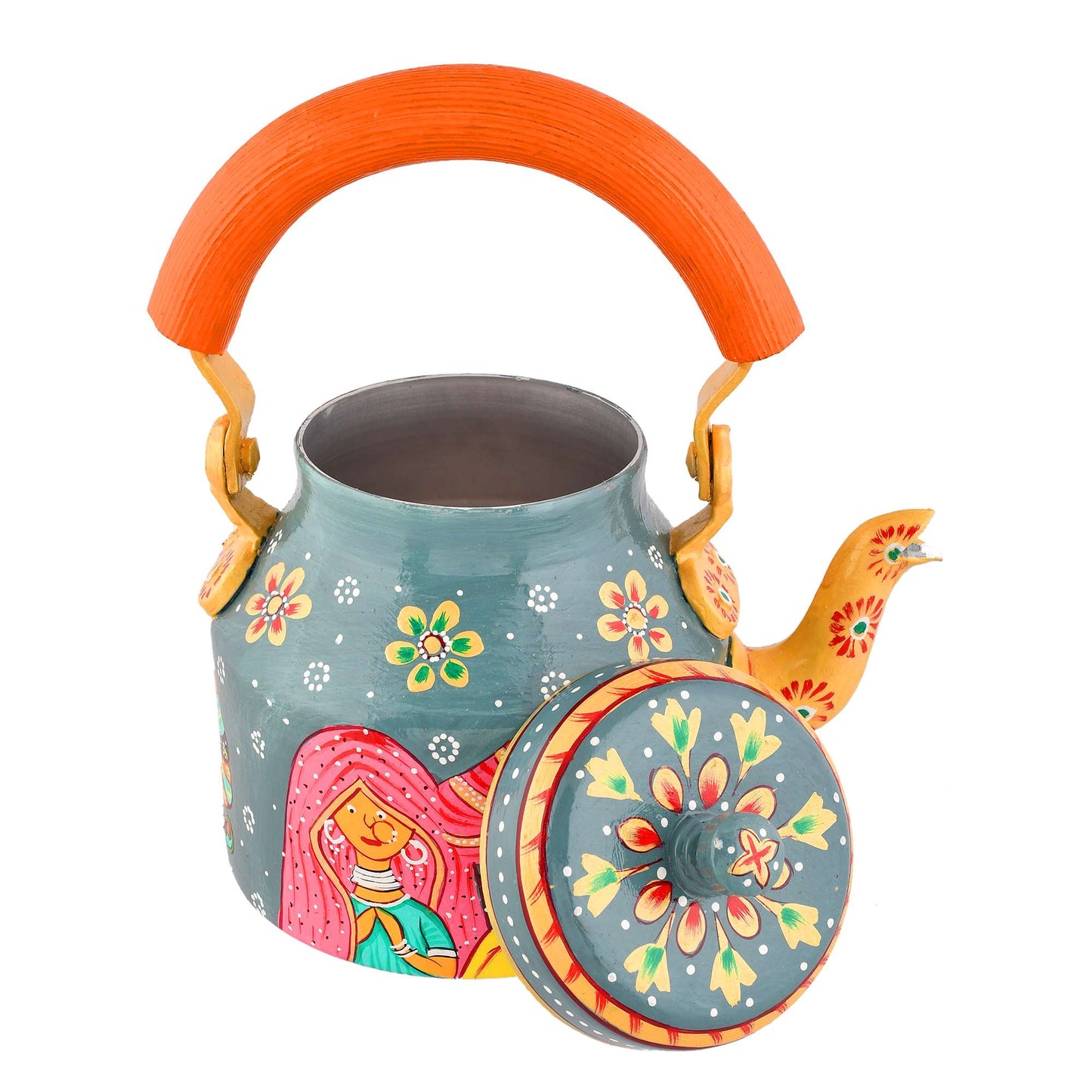 Hand-Painted Aluminium Tea Kettle – 750 ml for kitchen décor Home Décor , Tea Party , Serving - (KT4) SWASTIK CREATIONS The Trend Point