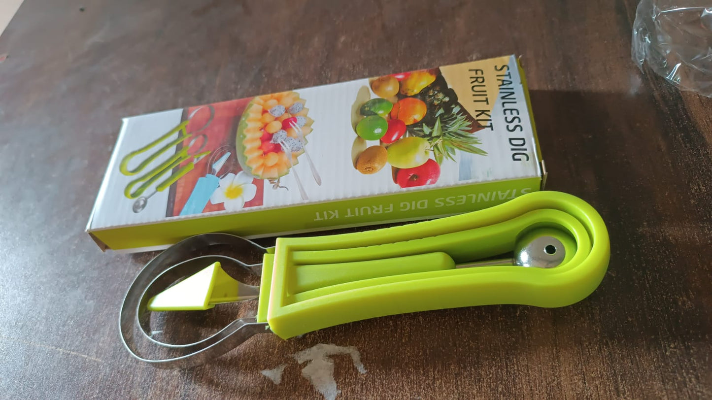 Professional 3 in 1 Stainless Steel Watermelon Cutter Fruit Carving Tools Set (1 Set) SWASTIK CREATIONS The Trend Point