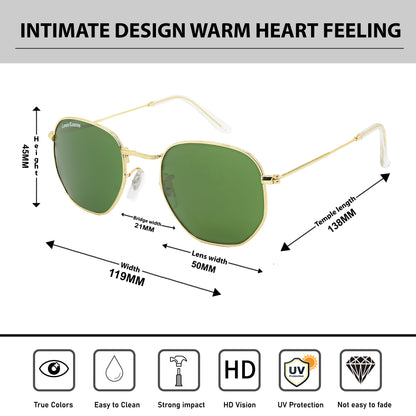 Green Tarth Hexagonal Sunglasses (SUN-LK-3548-GRN1GLD-M)