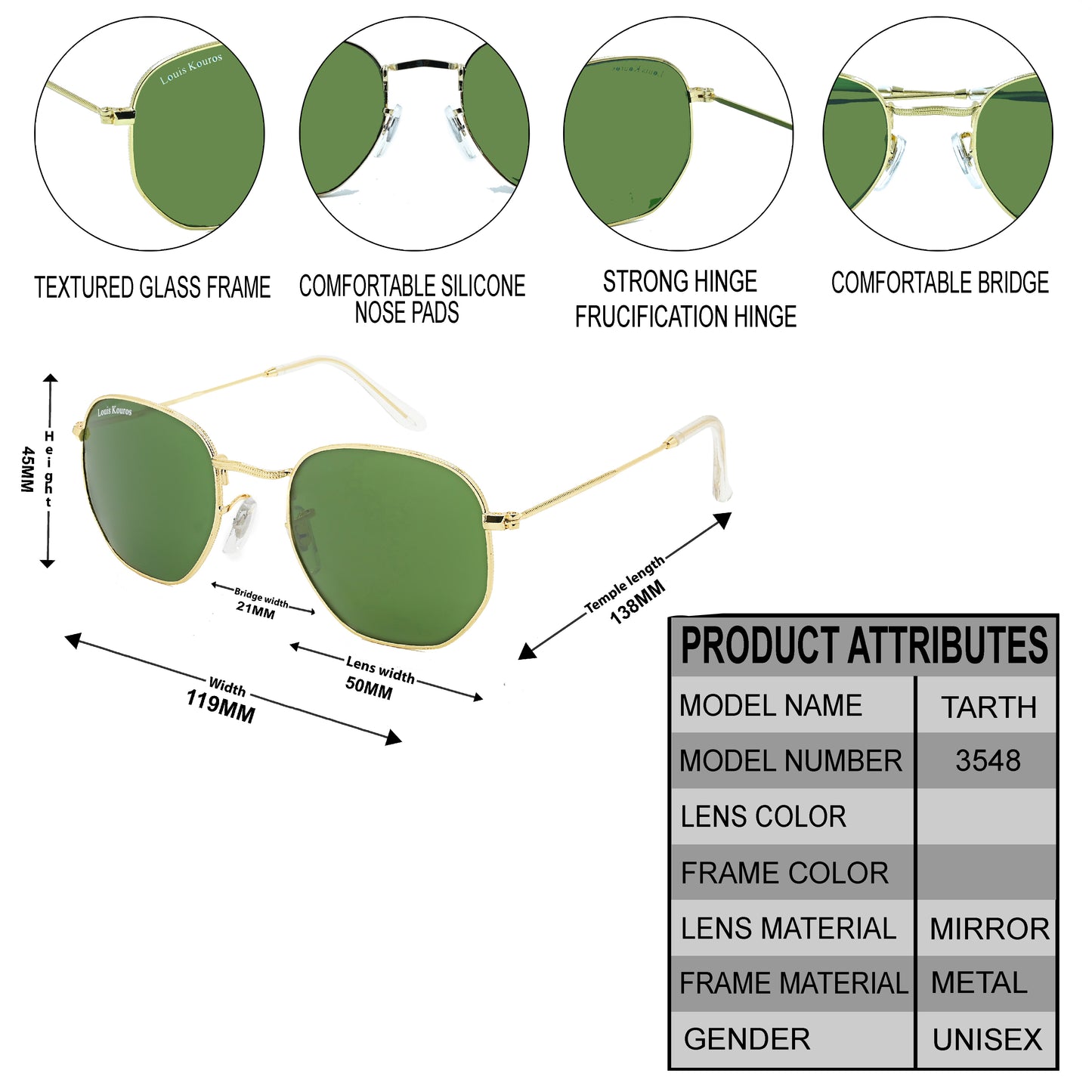 Green Tarth Hexagonal Sunglasses (SUN-LK-3548-GRN1GLD-M) SWASTIK CREATIONS The Trend Point