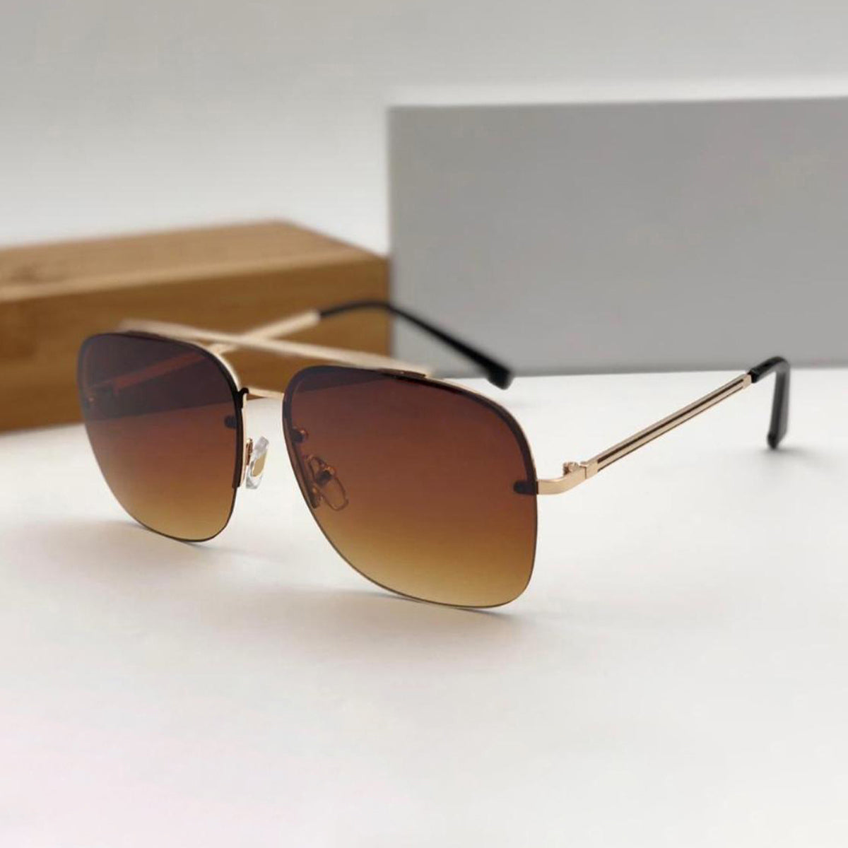 Brown REBEL Square Sunglasses (SUN-LC-11089-BRN2GLD)