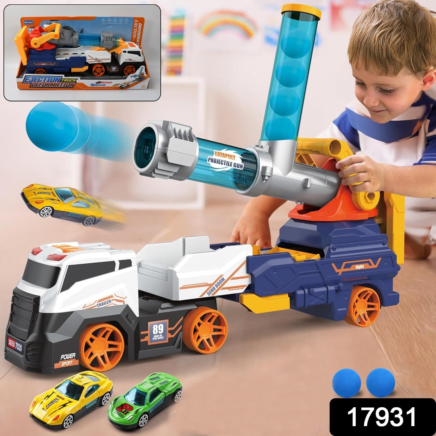 Large Truck Toys Include 2 Racing Cars+4 Ball, with Light & Sounds (Battery Not Included)