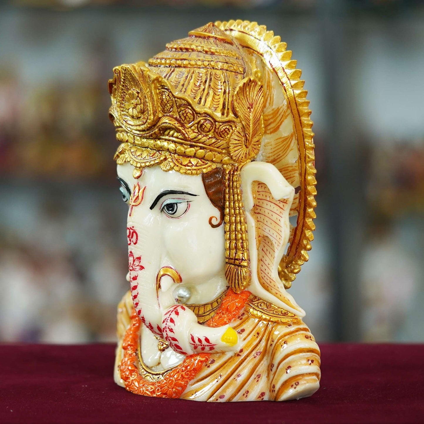 Marble Dust Ganesha Ji Face Statue Sitting on a Table (MG-4) SWASTIK CREATIONS The Trend Point