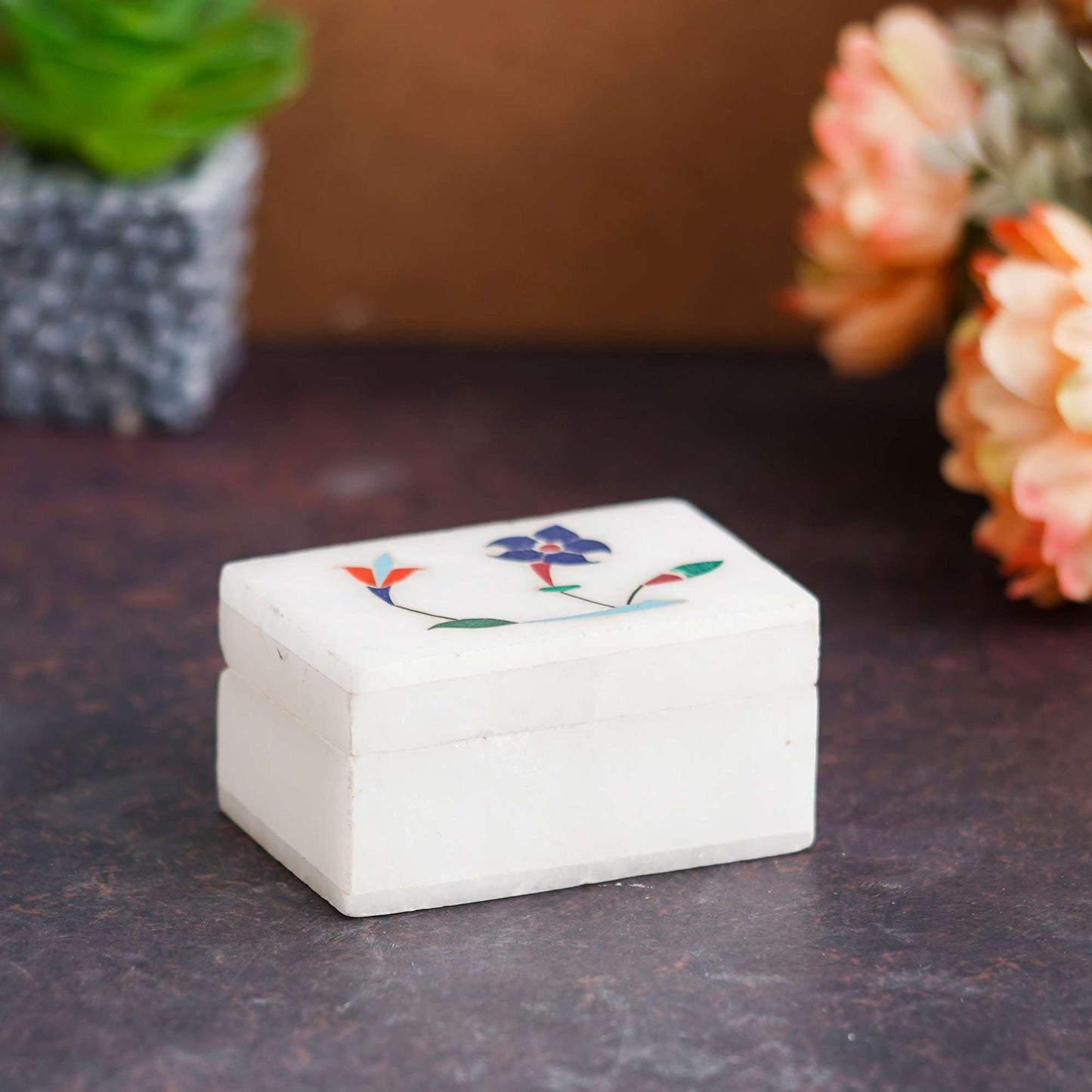 White Marble with floral inlay work Trinket Jewelry Box for Multi Purpose Use and Perfect Gifts for Women and Girls (NMB-RBX1) SWASTIK CREATIONS The Trend Point