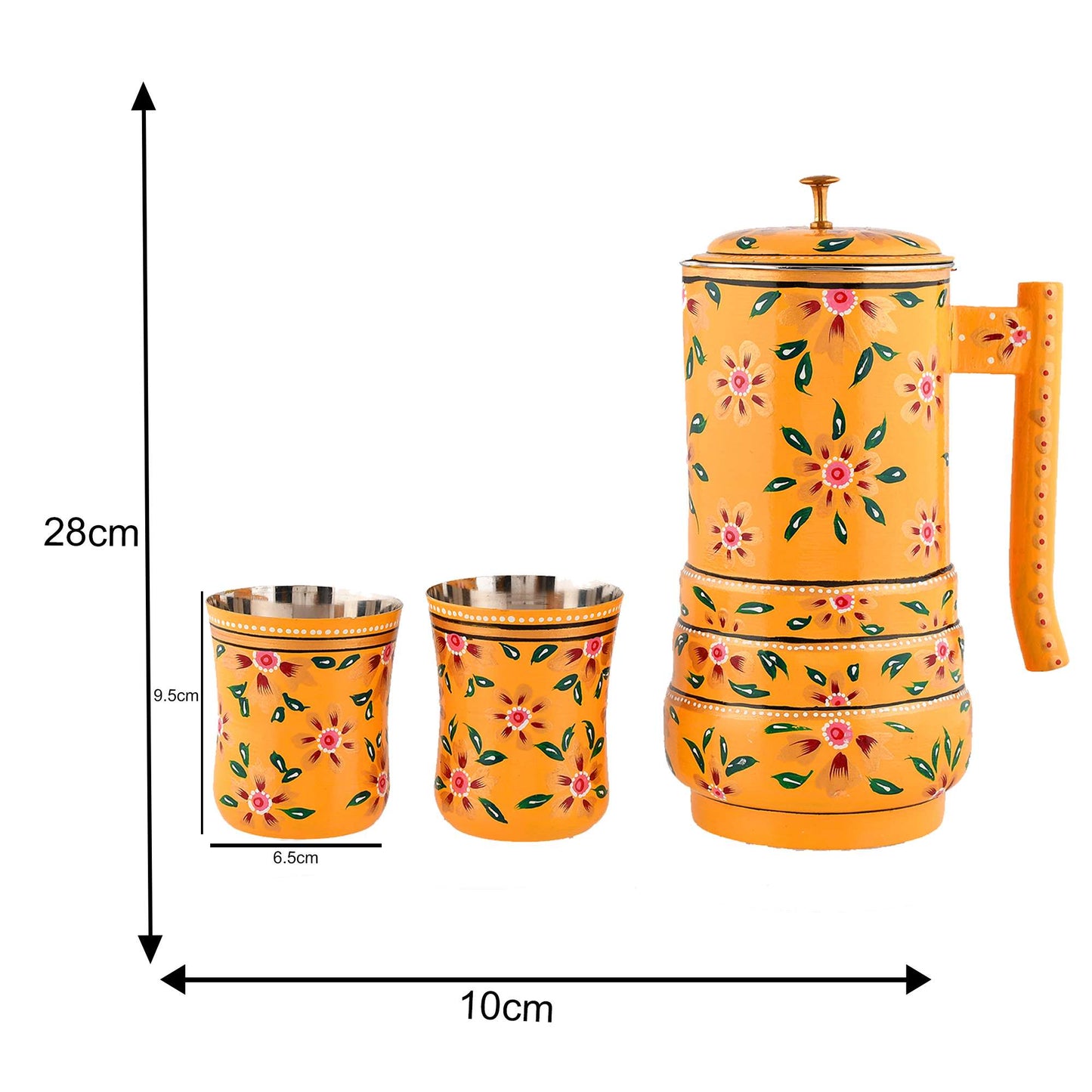 Aluminium Jug Set with 2 Glass Tumblers – 21 cm for kitchen décor ,Table Top , And Home Decoration (JG2-2) SWASTIK CREATIONS The Trend Point