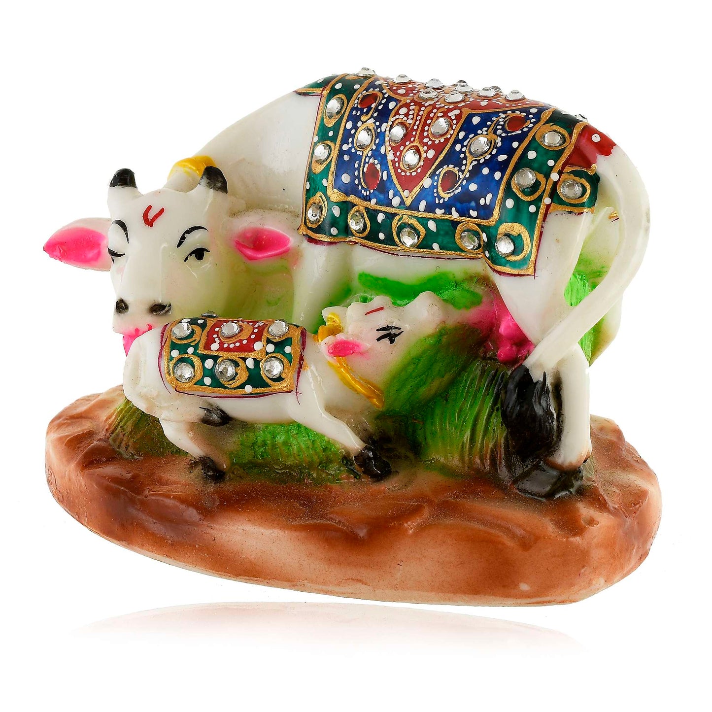 White Marble Kamdhenu Cow and Calf Statue (8.5 cm x 12 cm) (MRC-1) SWASTIK CREATIONS The Trend Point