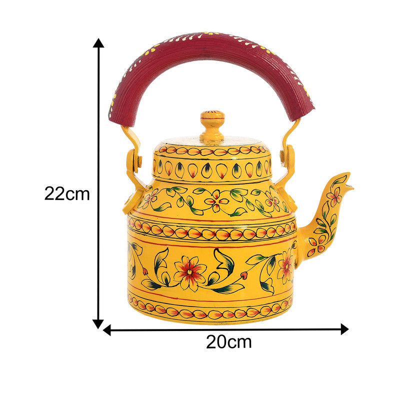 HandPainted Alluminium Tea Kettle with 6 Glasses and Wooden Tray For Home Décor , Tea Party , Serving (KT4-5)