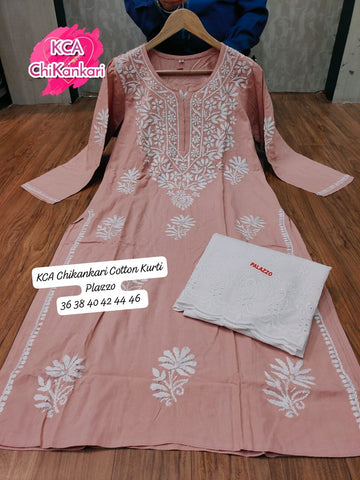 KCA11 Chikankari Premium Rayon Cotton Ghaspatti Lucknowi Kurti with Plazzo (8 colours)