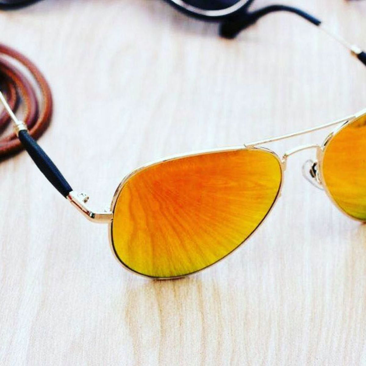 Orange Ancestral Aviator Sunglasses (SUN-RN-3517-ORG3GLD-M) SWASTIK CREATIONS The Trend Point