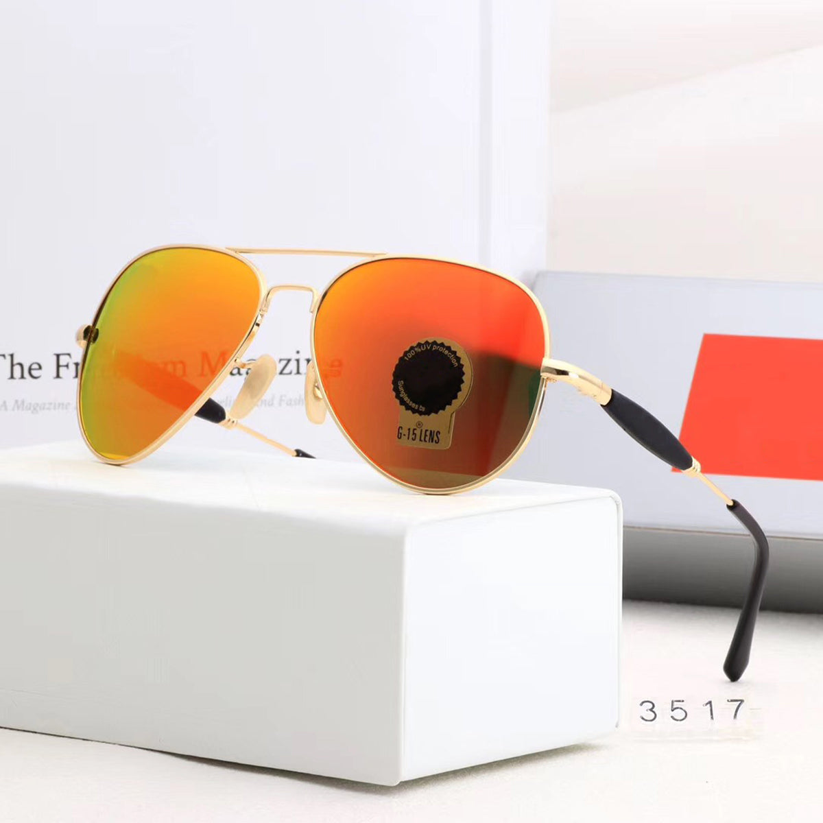 Orange Ancestral Aviator Sunglasses (SUN-RN-3517-ORG3GLD-M) SWASTIK CREATIONS The Trend Point