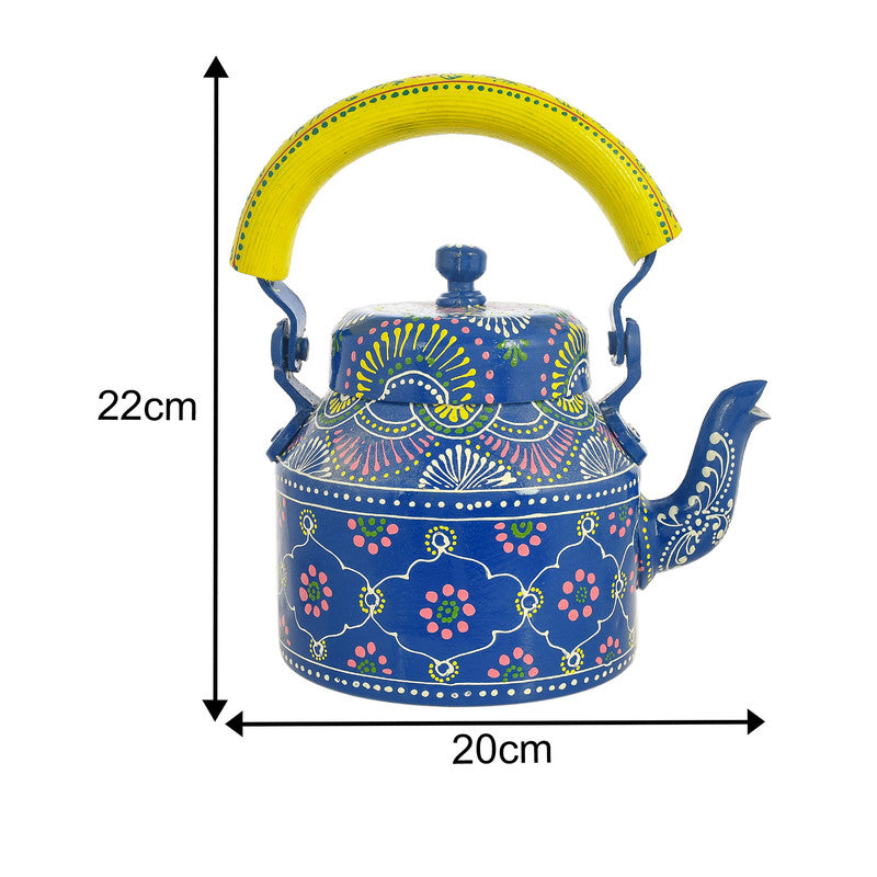 HandPainted Alluminium Tea Kettle with 6 Glasses and Wooden Tray For Home Décor , Tea Party , Serving (KT6-4) SWASTIK CREATIONS The Trend Point