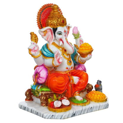 13 Inch White Marble Dust Ganesha Statue (MG-2)