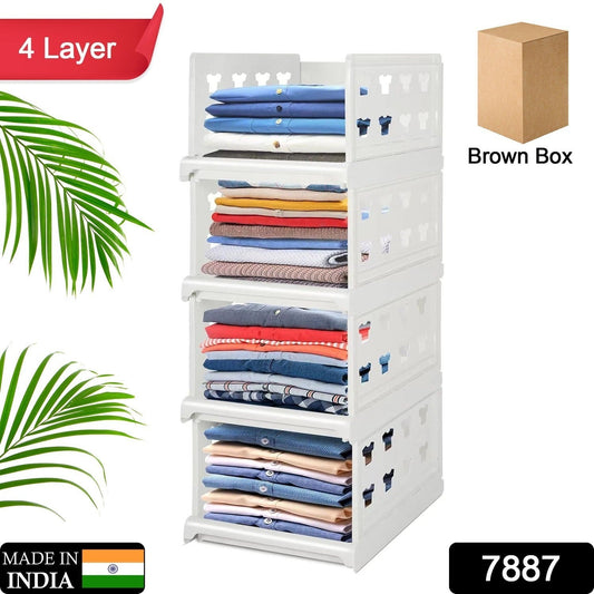 7887 4 Layer Stackable Multifunctional Storage,for Clothes Foldable Drawer Shelf Basket Utility Cart Rack Storage Organizer Cart for Kitchen, Pantry Closet, Bedroom, Bathroom, Laundry (4 Layer 1 Pc) - SWASTIK CREATIONS The Trend Point