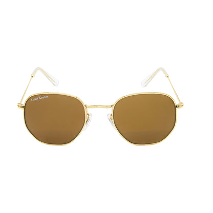 Brown Tarth Hexagonal Sunglasses (SUN-LK-3548-BRN1GLD-M)