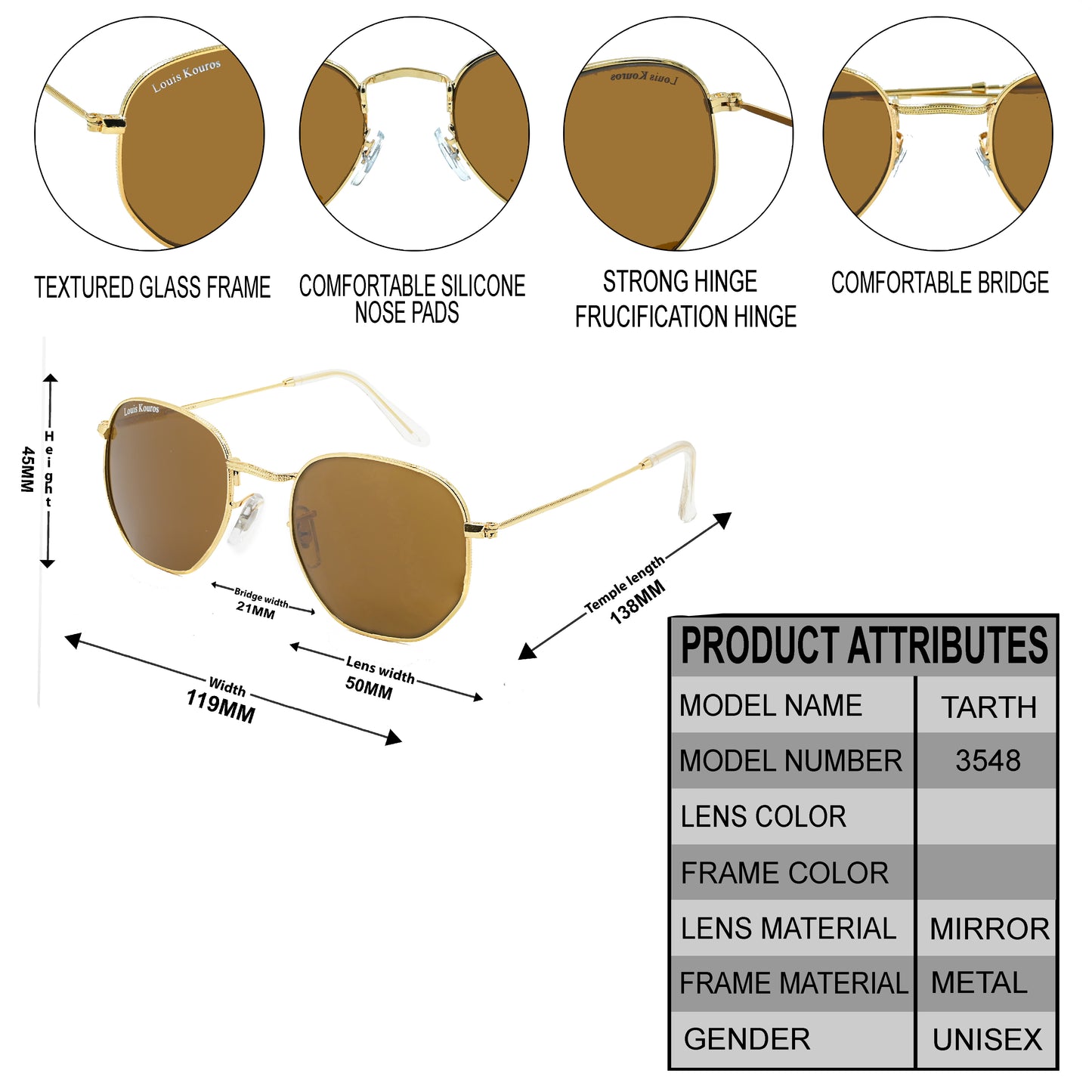 Brown Tarth Hexagonal Sunglasses (SUN-LK-3548-BRN1GLD-M) SWASTIK CREATIONS The Trend Point