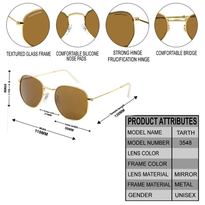 Brown Tarth Hexagonal Sunglasses (SUN-LK-3548-BRN1GLD-M)