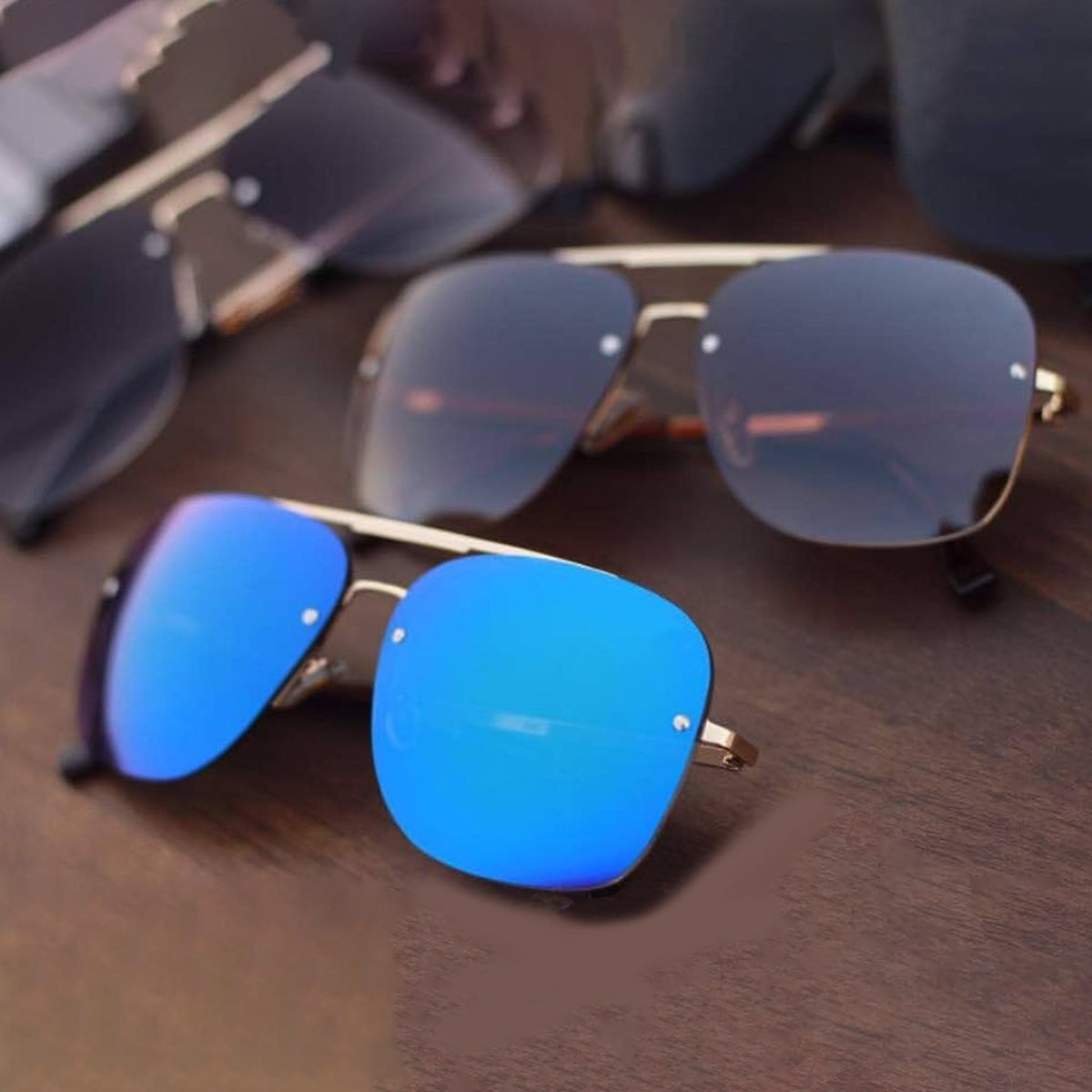 Aqua Blue REBEL Square Sunglasses (SUN-LC-11089-AQB3GLD)