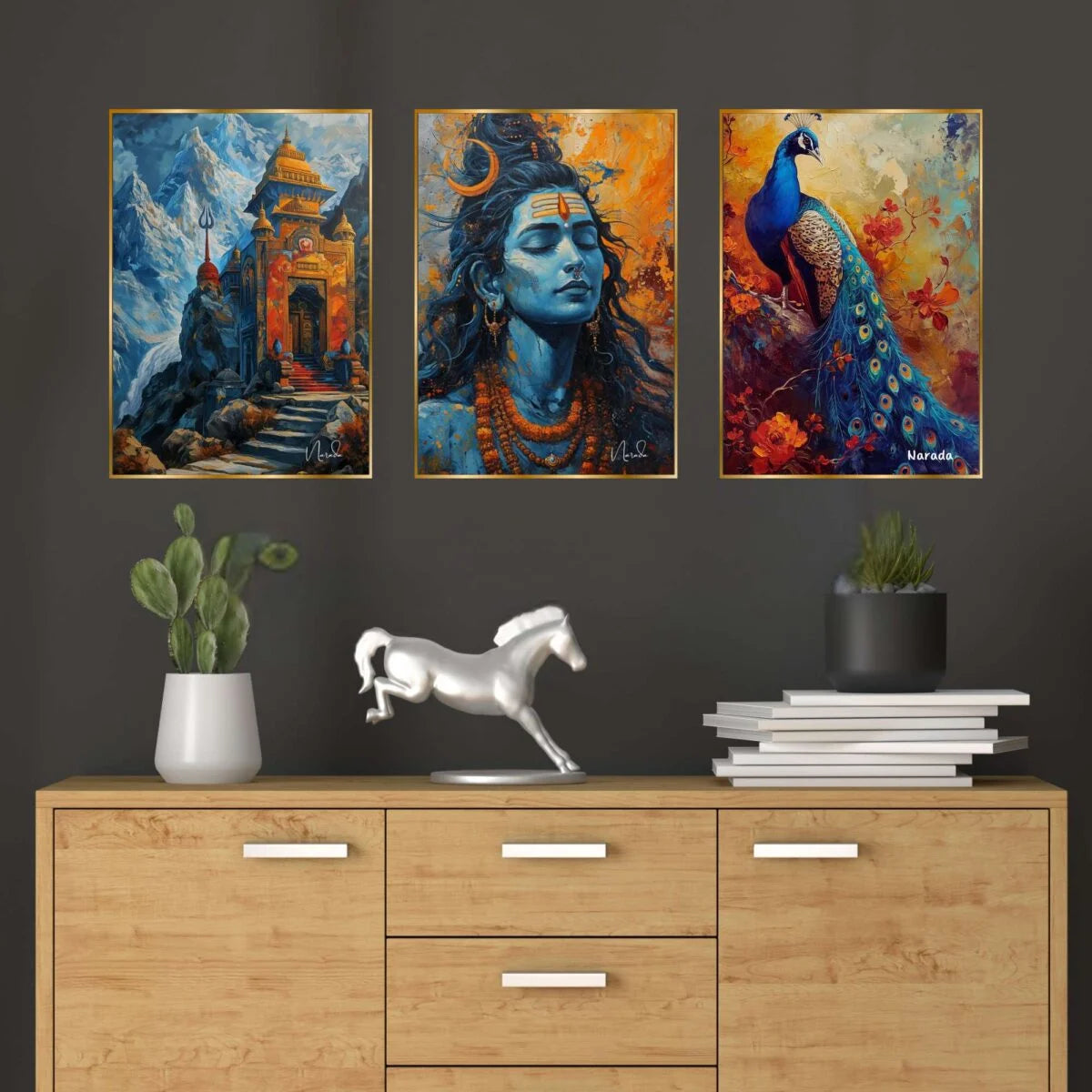 CH-GD3-8 Set of Three Wall Paintings for Wall Decoration Golden Framed Wall Paintings for Living Room & Bedroom Wall Art for Home Decoration & Office Wall Décor SWASTIK CREATIONS The Trend Point