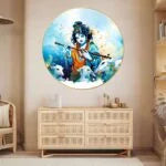 CH-RKR21 Krishna Wall Painting with Frame Sparkle Glossy Round Golden Framed Large Painting Office, Living Room, Bedroom, Home Decoration SWASTIK CREATIONS The Trend Point