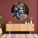 CH-RKR4 Lord Krishna Wall Painting with Frame Sparkle Glossy Round Golden Framed Large Painting Office, Living Room, Bedroom, Home Decoration SWASTIK CREATIONS The Trend Point