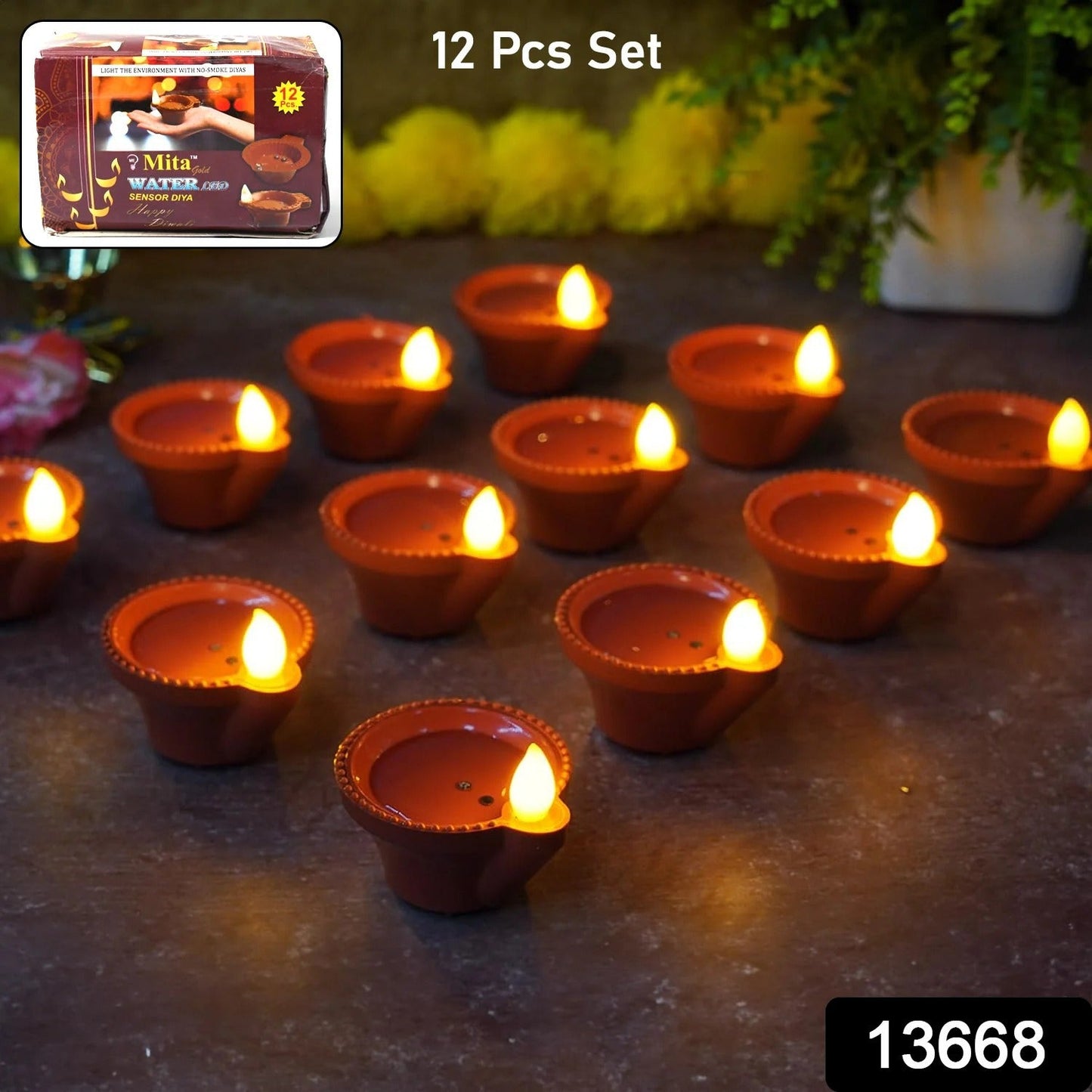 Water Sensor Diyas for Diwali Decoration (12 Pcs Set) SWASTIK CREATIONS The Trend Point