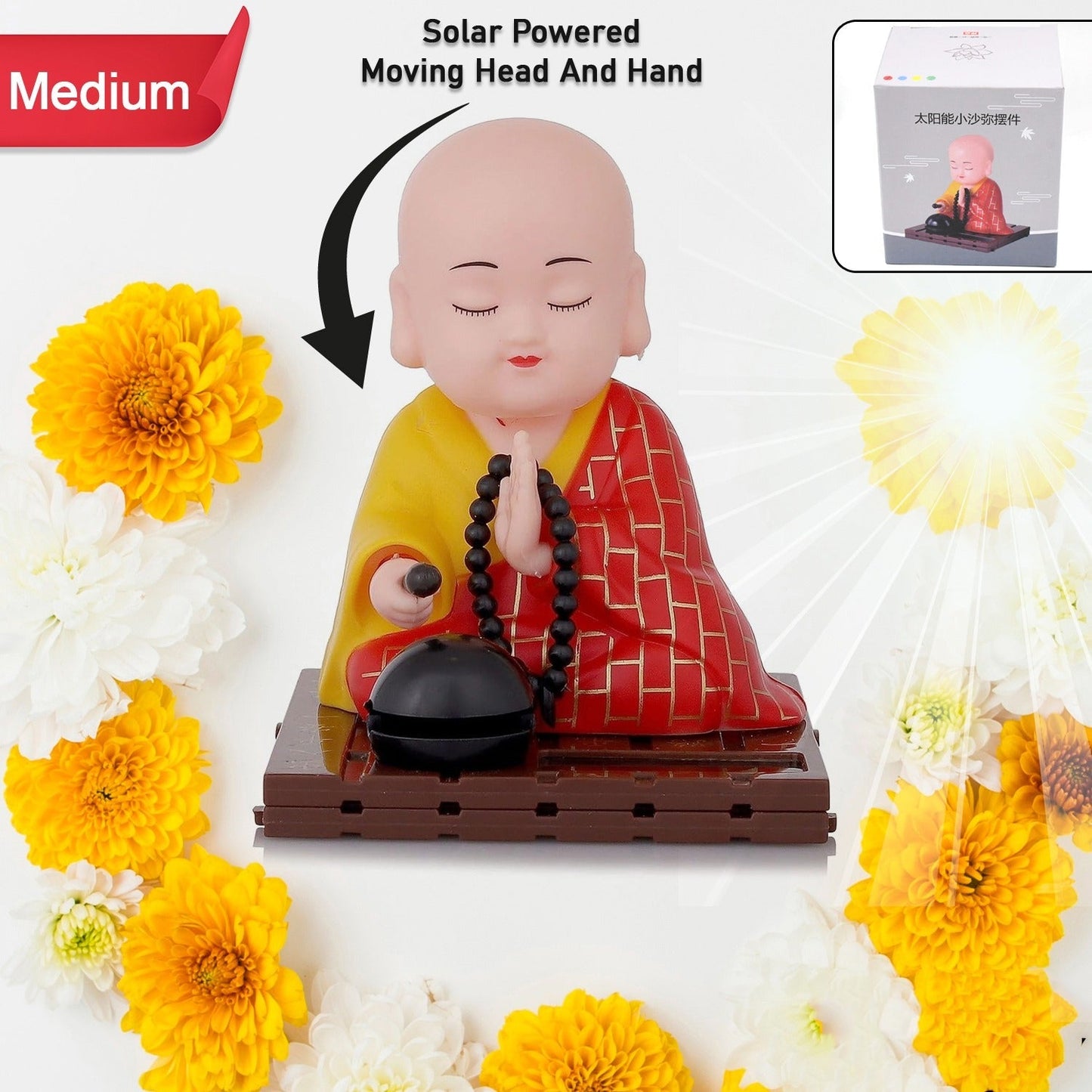 Solar Powered Sitting Buddha Statue,  Moving Head and Hand (1 Pc / Medium) SWASTIK CREATIONS The Trend Point