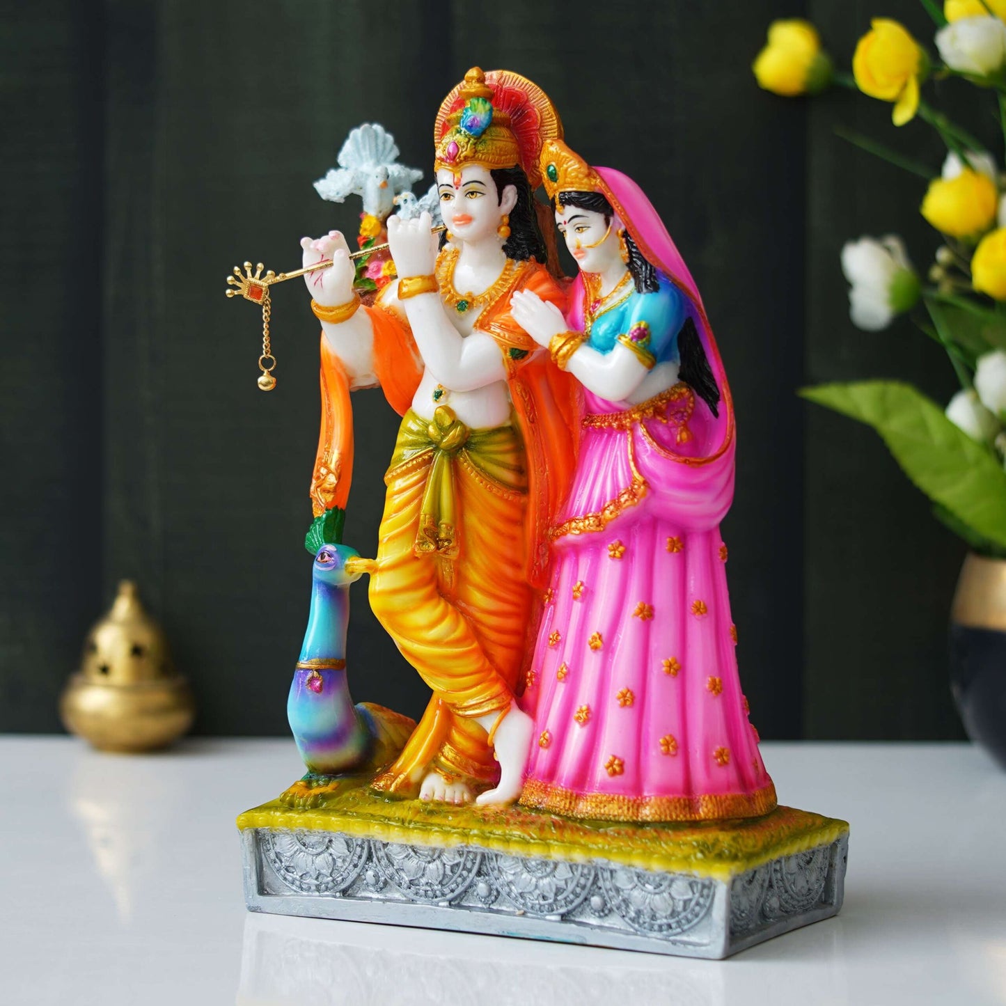 Statue of Hindu Deity Krishna and Radha (12 inches) (MB-RK3) SWASTIK CREATIONS The Trend Point