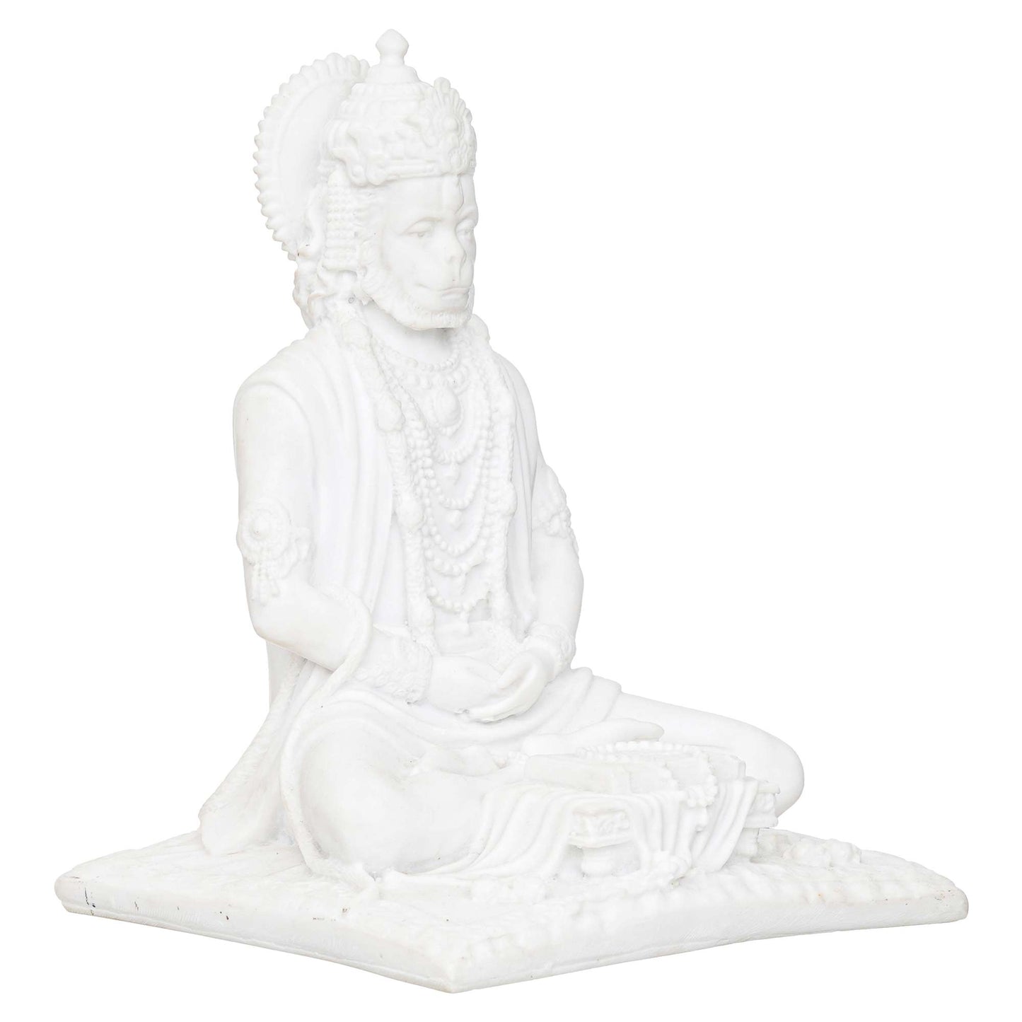 White Marble Lord Hanuman Sitting Statue with gada & Reading Book Decorative Showpiece (NMB-HN4) SWASTIK CREATIONS The Trend Point