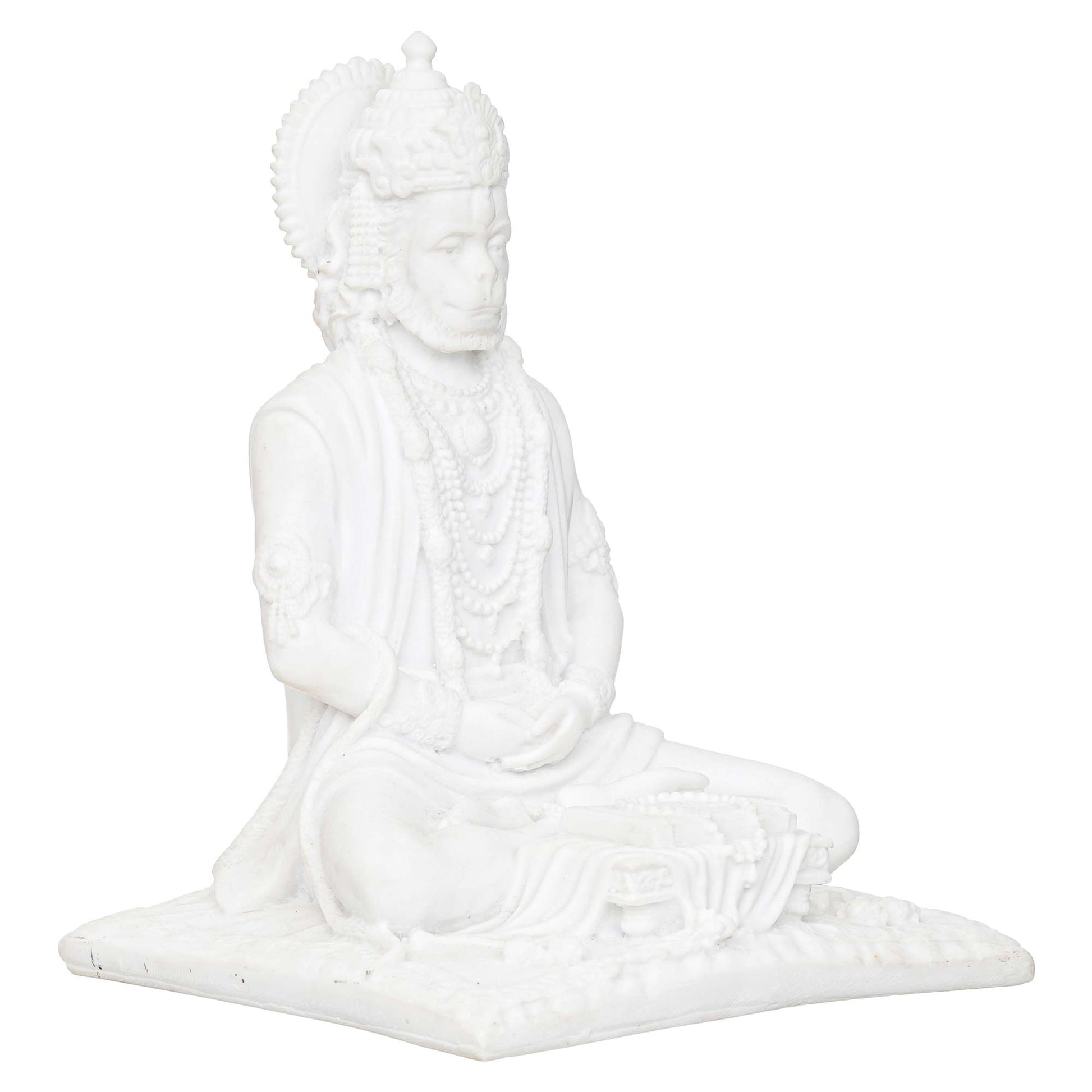 White Marble Lord Hanuman Sitting Statue with gada & Reading Book Decorative Showpiece (NMB-HN4)