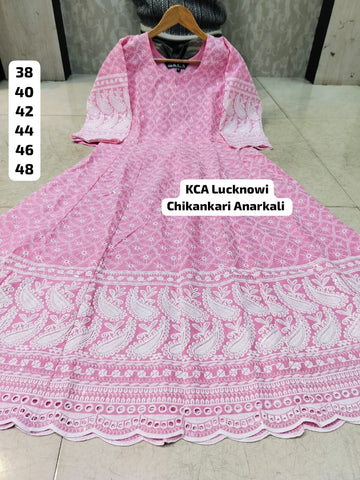 KCA1 Pure Cotton Chikankari Luchnowi Sequins work Anarkali (9 colours)