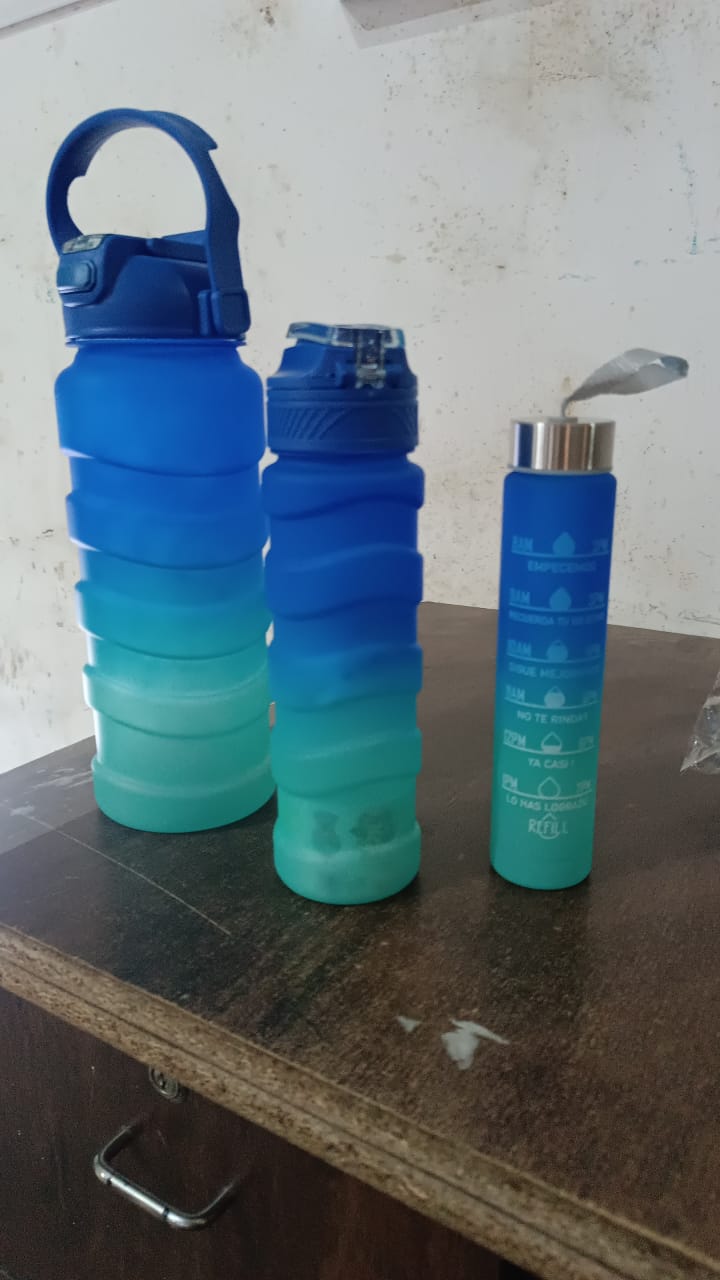 Plastic Water Bottle, 3 Different Size Bottle (3 Pc Set / With Straw & Sticker) SWASTIK CREATIONS The Trend Point