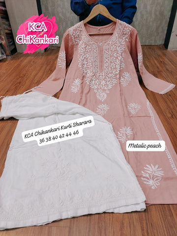 KCA17 Chikankari Premium Pure Rayon Cotton Flair sharara set (6 colours)