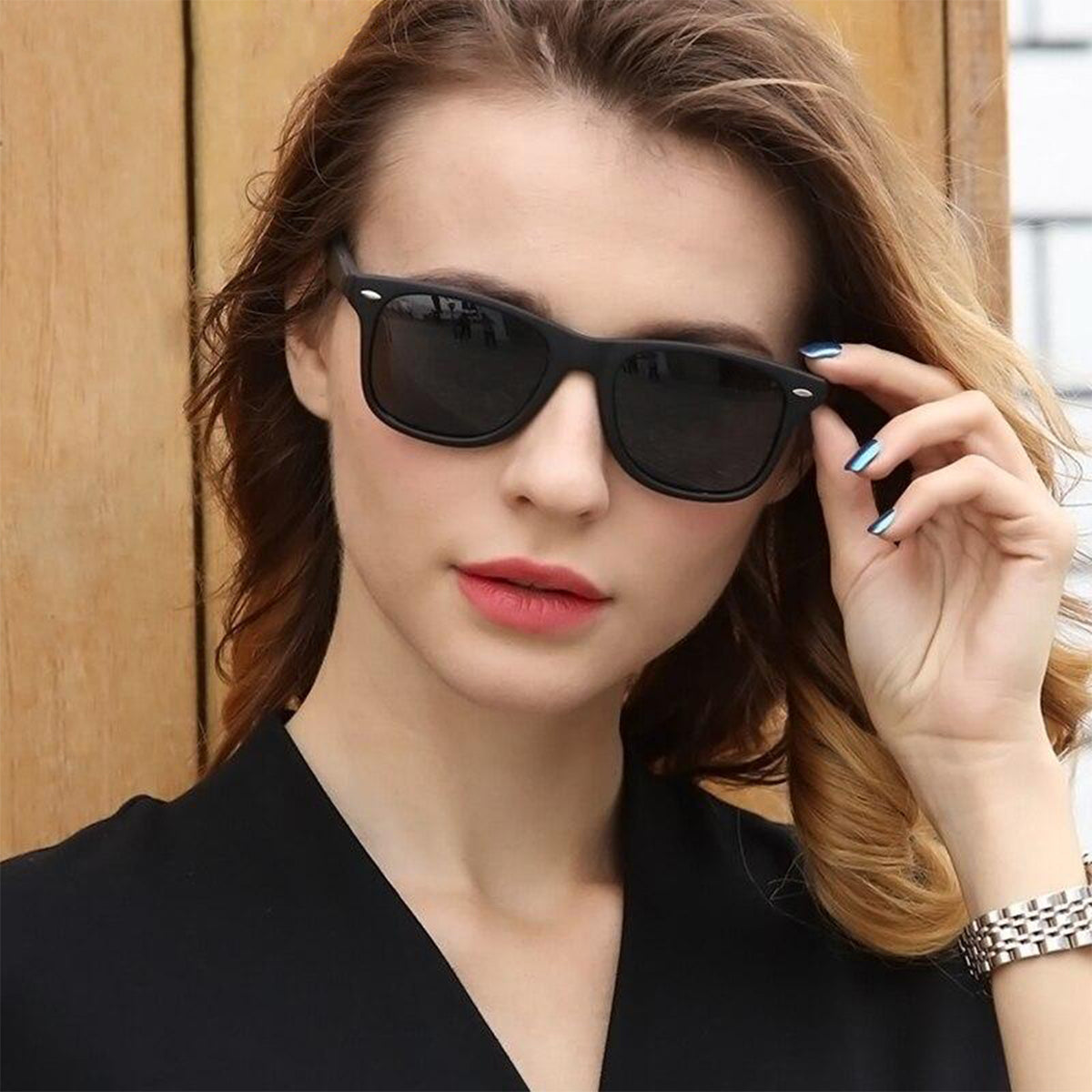 Black Fangpo Square Sunglasses (SUN-RN-2140-BLK1BLK-M) SWASTIK CREATIONS The Trend Point