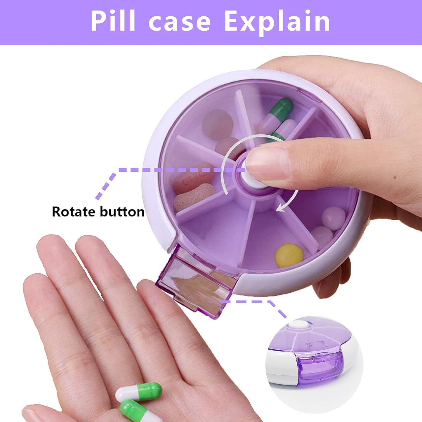 Pill Box Medicine Dispenser 7-Day Week Weekly Whee Cute Portable fruit style 7 grid seal rotation Pill Organizer Medicine Box (1 Pc) SWASTIK CREATIONS The Trend Point