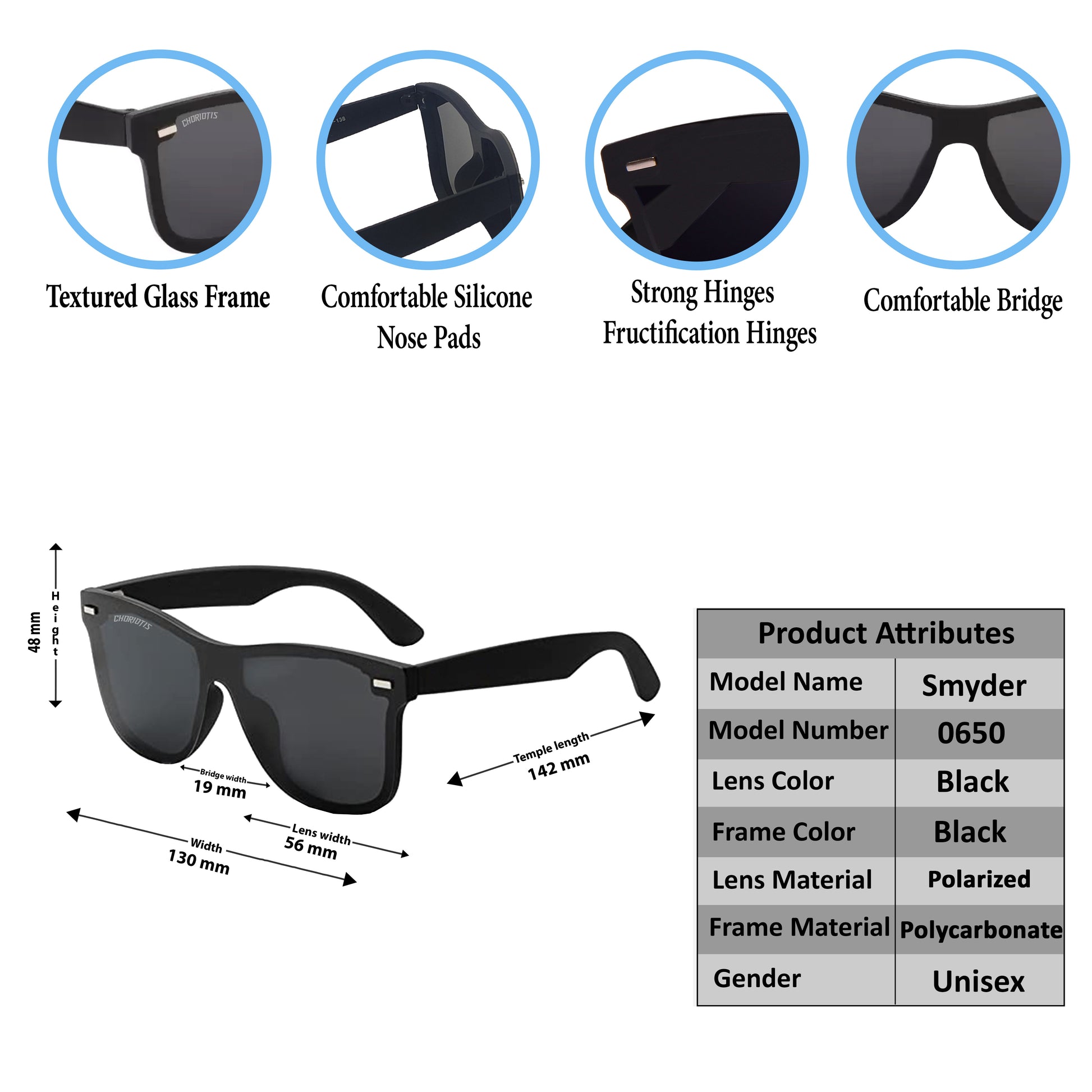 Black Smyder Square Sunglasses (SUN-CT-0650-BLK1BLK-P-4)