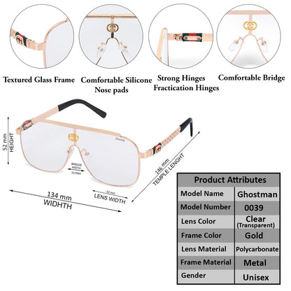 Clear(Transparent) Ghostman Square Sunglasses (SUN-CT-0039-CLR5GLD) - SWASTIK CREATIONS The Trend Point