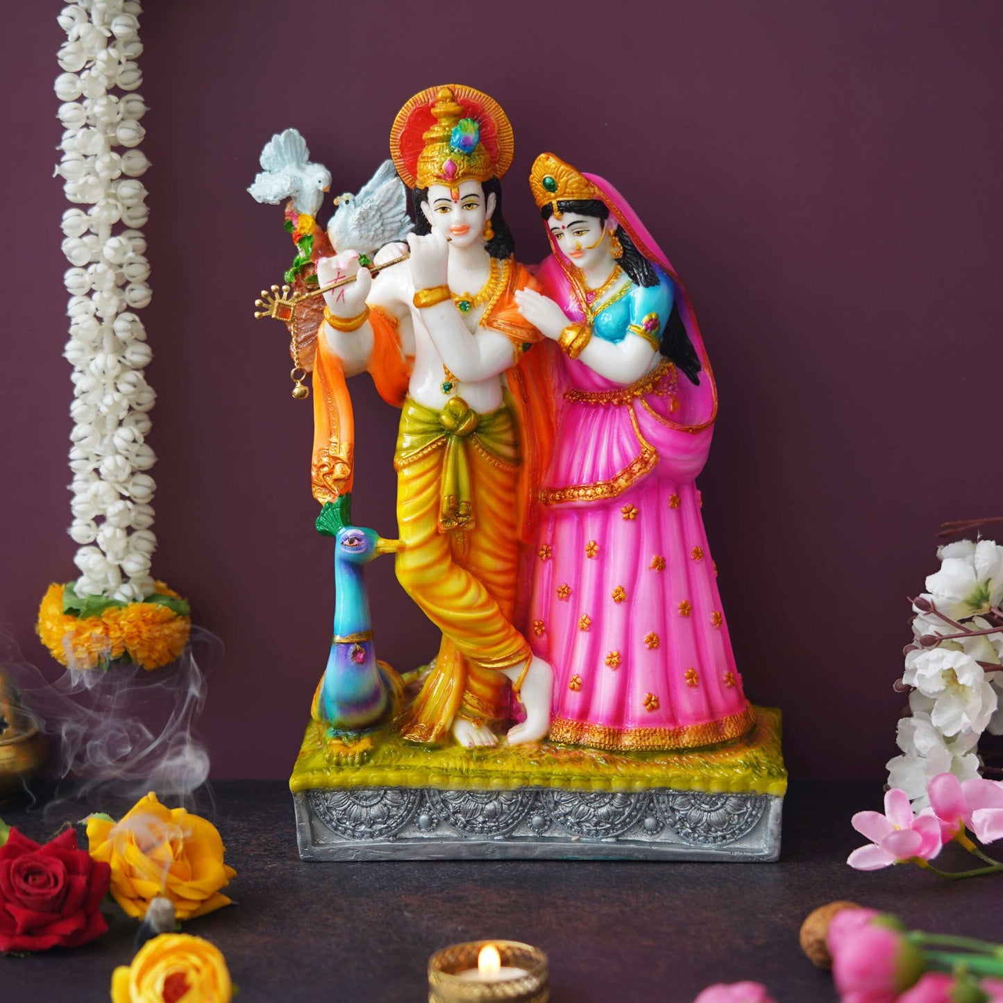 Statue of Hindu Deity Krishna and Radha (12 inches) (MB-RK3) SWASTIK CREATIONS The Trend Point