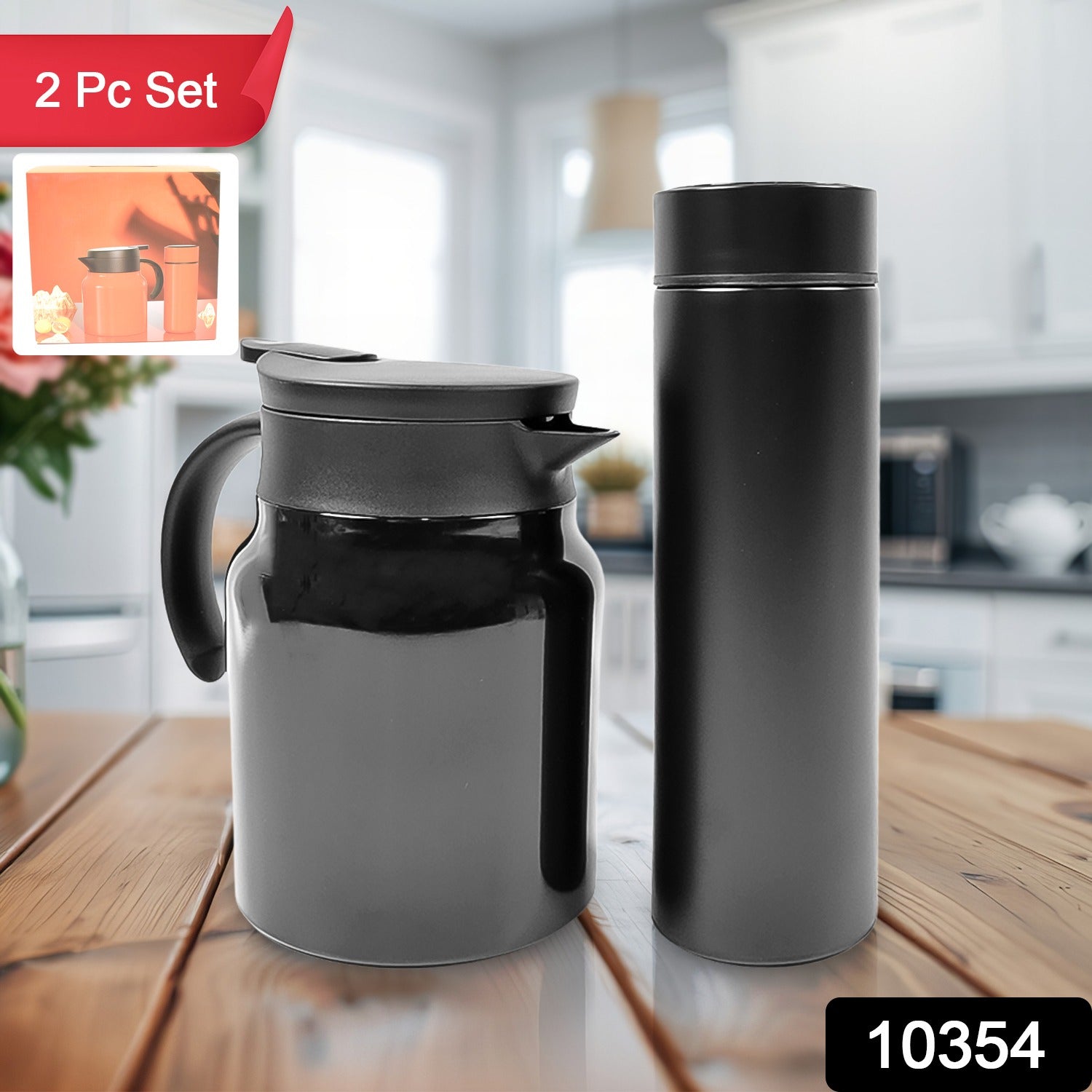 Thermal Coffee Carafe Tea Pot & Water Bottles, with LED Display (Bottle 500 ML & Pot 1000 ML / 2 Pc)