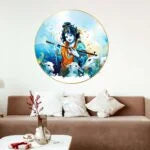 CH-RKR21 Krishna Wall Painting with Frame Sparkle Glossy Round Golden Framed Large Painting Office, Living Room, Bedroom, Home Decoration