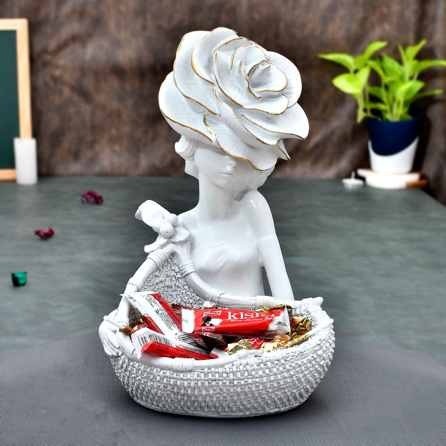 Swastik Trend Point Decorative white Lady with Basket Statue for Home Decor Showpiece Figurine SWASTIK CREATIONS The Trend Point