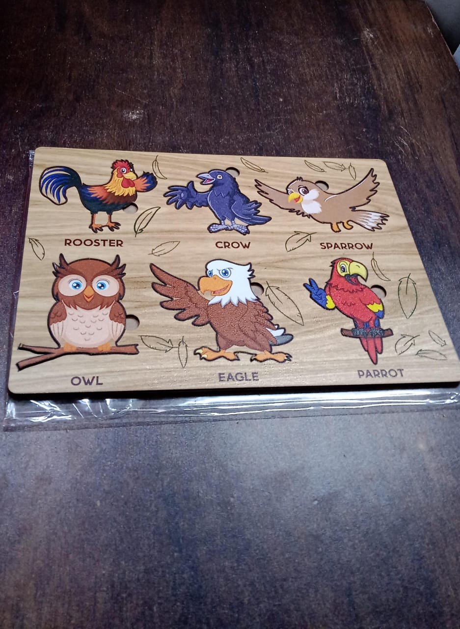 Wooden Bird Puzzle Learning Educational Board (1 Set / 28×20 Cm) SWASTIK CREATIONS The Trend Point