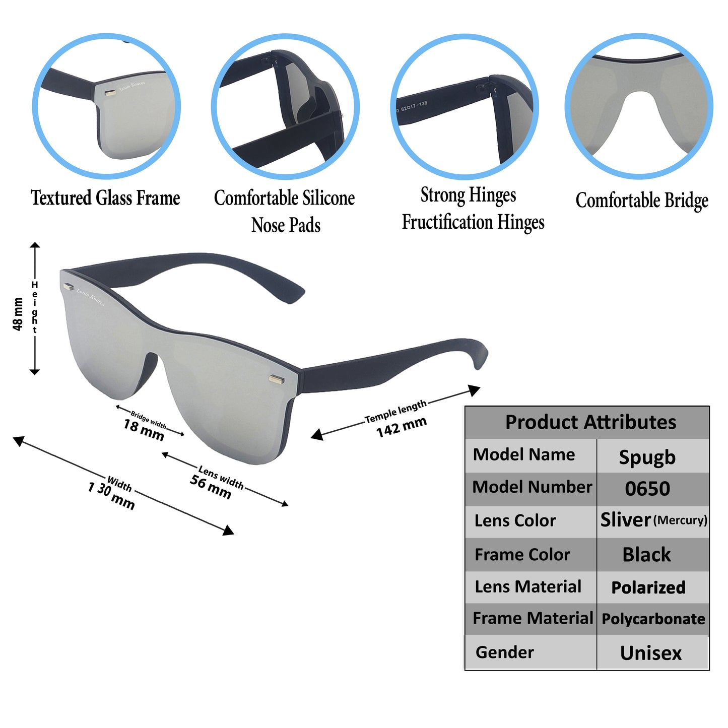 Silver Spugb Square Sunglasses (SUN-LK-0650-SIL3BLK-P) - SWASTIK CREATIONS The Trend Point SWASTIK CREATIONS The Trend Point