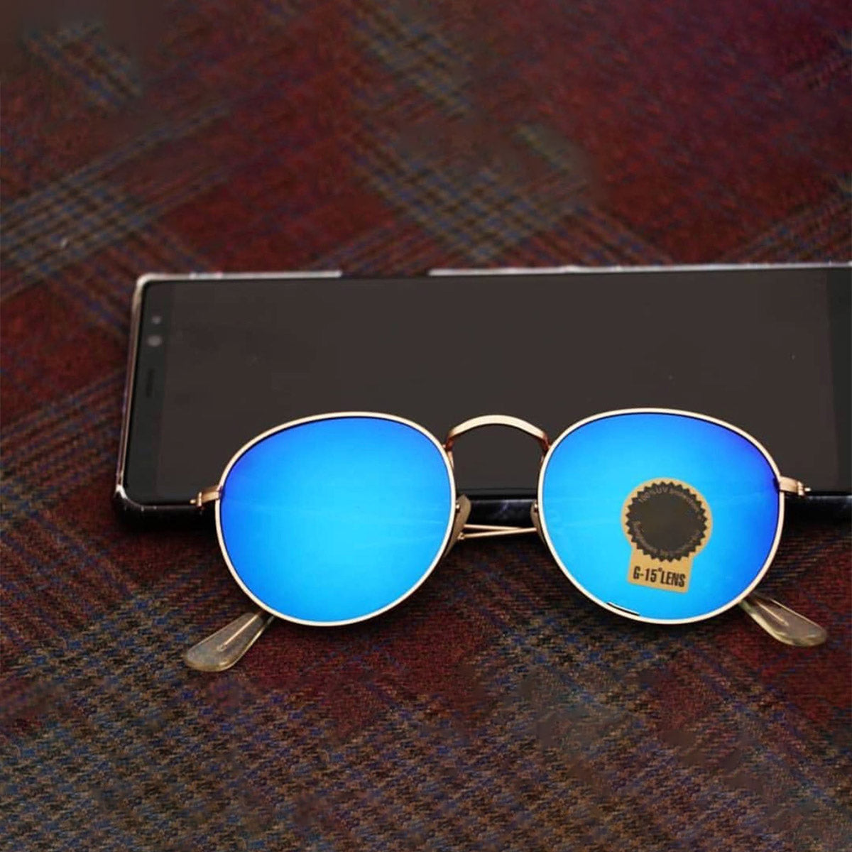 Aqua Blue Nubelight Round Sunglasses (SUN-RN-3447-AQB3GLD-M) SWASTIK CREATIONS The Trend Point