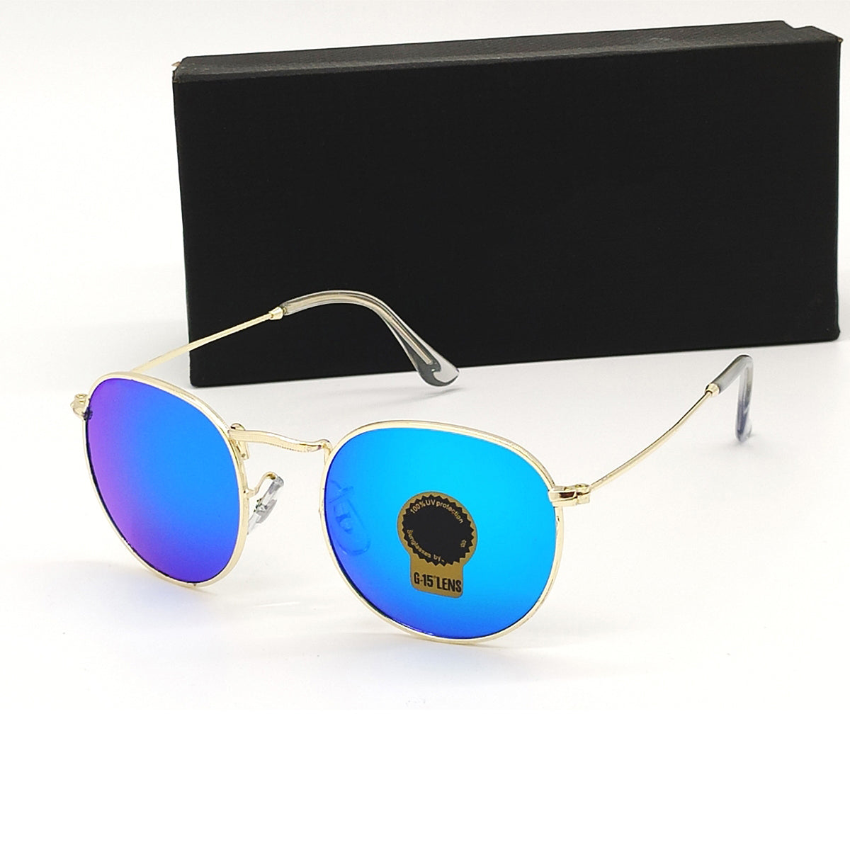 Aqua Blue Nubelight Round Sunglasses (SUN-RN-3447-AQB3GLD-M) SWASTIK CREATIONS The Trend Point