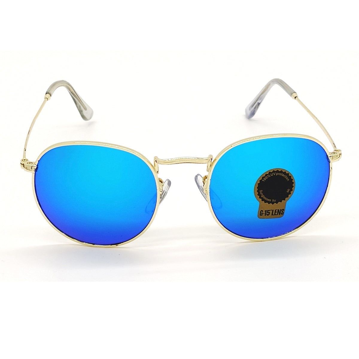 Aqua Blue Nubelight Round Sunglasses (SUN-RN-3447-AQB3GLD-M) SWASTIK CREATIONS The Trend Point