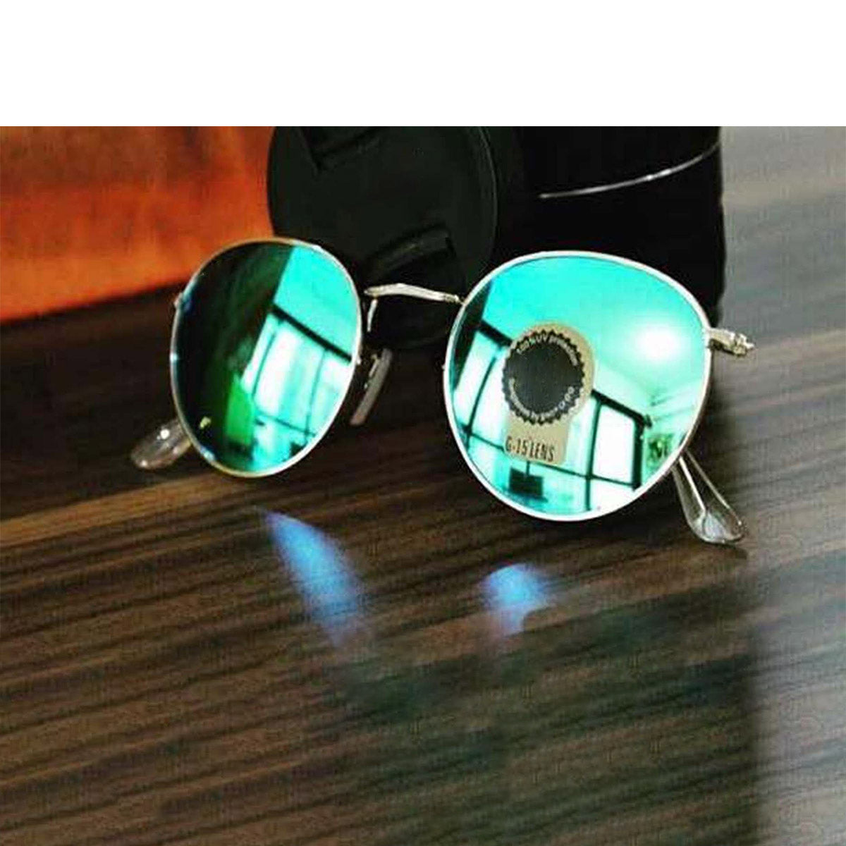 Aqua Blue Nubelight Round Sunglasses (SUN-RN-3447-AQB3GLD-M) SWASTIK CREATIONS The Trend Point